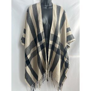 Banana Republic Shrug Shawl Wrap Sweater Cardigan Plaid Western Fringe One Size
